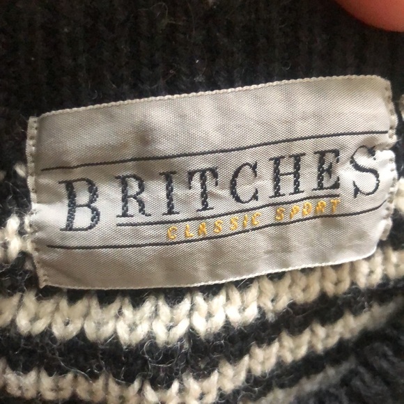 Vintage Britches Black and White Geometric Wool Knit Crewneck Sweater Large - Picture 2 of 11